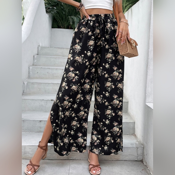 Floral Side Slit Wide Leg Pants - Picture 3 of 6